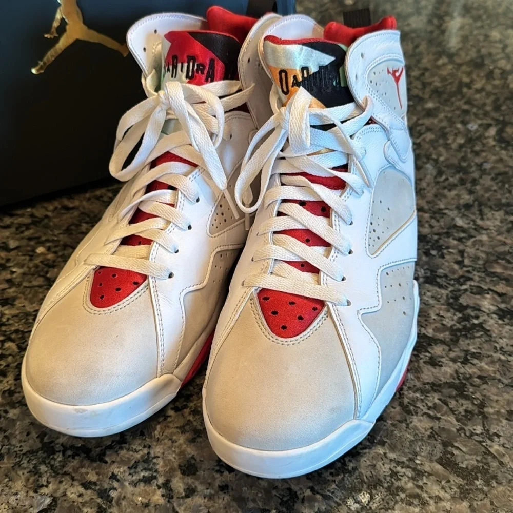 Air Jordan 7 Retro White and Red Sneakers EUC 10.5